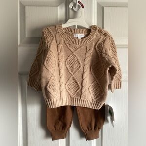Cozy Knit Sweater and Pants Set - Tan and Brown 3-6 months